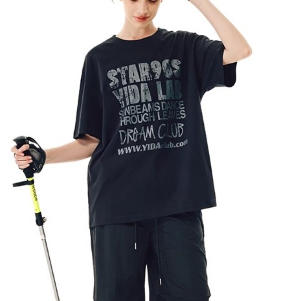 Monogram printed T-shirt round neck black and white short-sleeved top